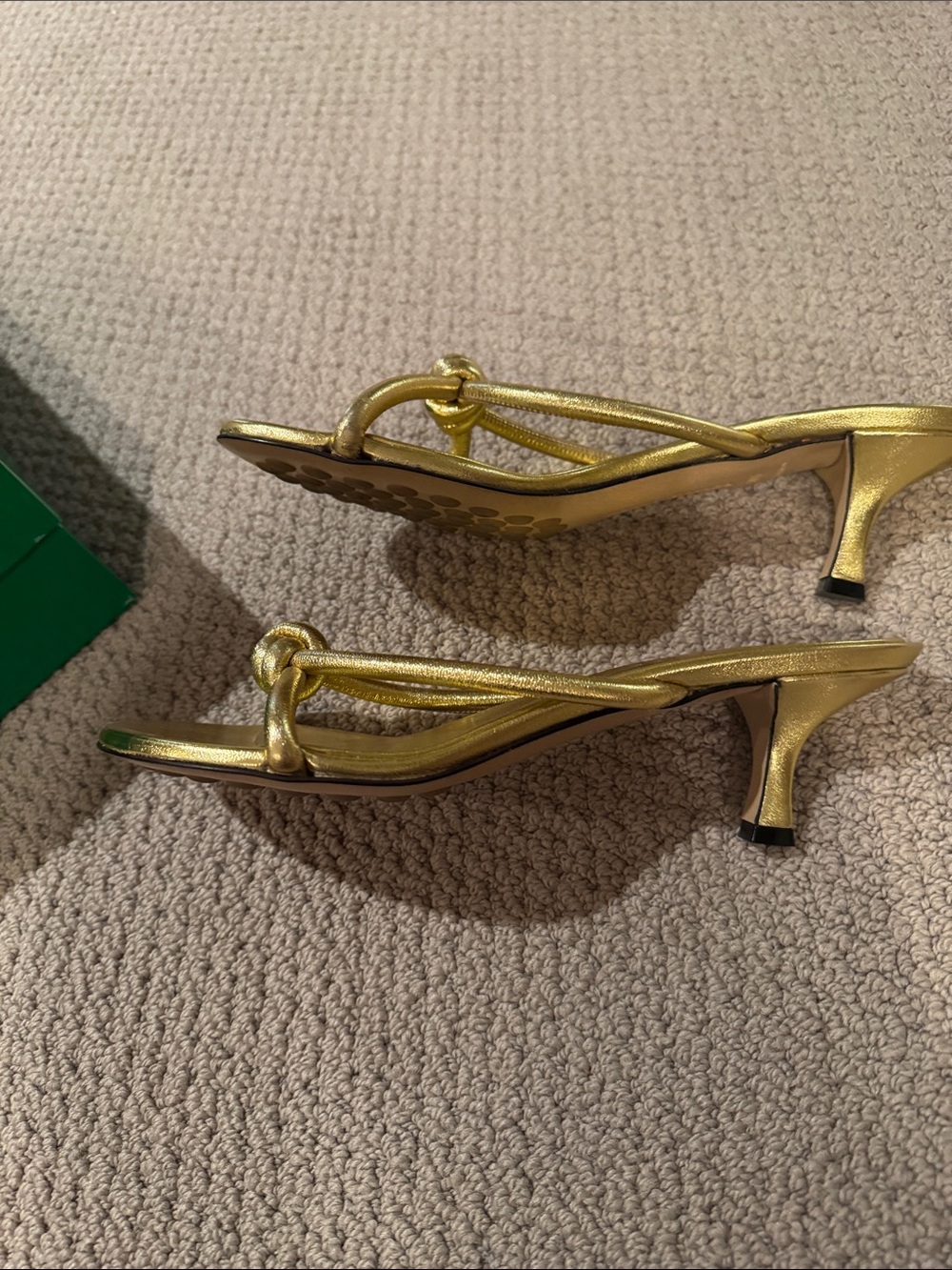 Bottega Veneta Metallic Gold Knot Leather Slide Sandals - Picture 5 of 9